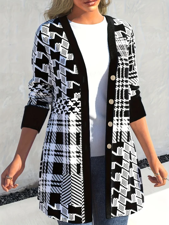Damen Geometrisch Frühling/Herbst Aufdecken Lässig Print Leicht Strickjacke