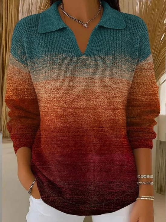Damen Abstrakt Print Frühling/Herbst Lässig Langarm Schalkragen Pullover