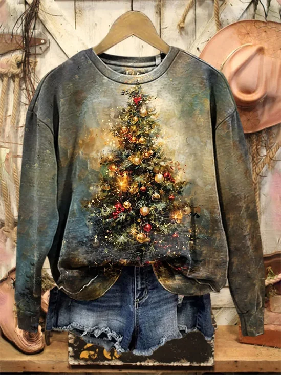 Damen Weihnachten Rundhals Print Lässig Frühling/Herbst Langarm Sweatshirt