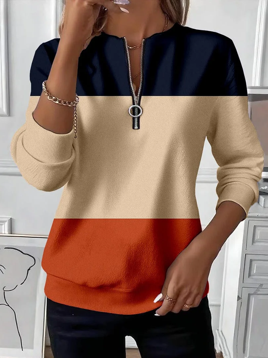 Damen Multifarben Block Rundhals Print Lässig Frühling/Herbst Langarm Sweatshirt