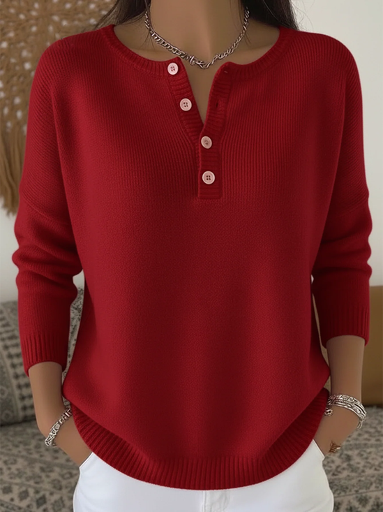 Damen Unifarben Print Frühling/Herbst Lässig Langarm Rundhals Pullover