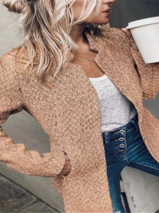 Damen Frühling/Herbst Oberbekleidung Lässig Nahtverarbeitung Unifarben Langarm Reverskragen Jacke
