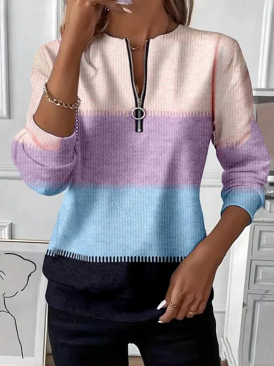 Damen Multifarben Block Rundhals Print Lässig Frühling/Herbst Langarm Sweatshirt