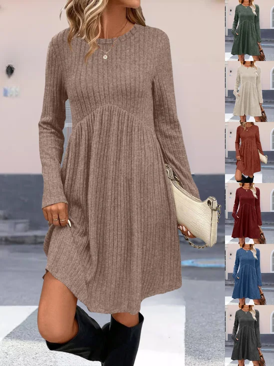Damen Unifarben Langarm Frühling/Herbst Nahtverarbeitung Kleid Rundhals Täglich Lässig Mini Tanktop A-Linien-Kleid