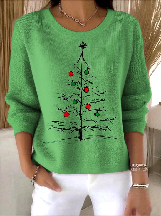 Damen Weihnachten Frühling/Herbst Retro Langarm Rundhals Baumwolle Pullover