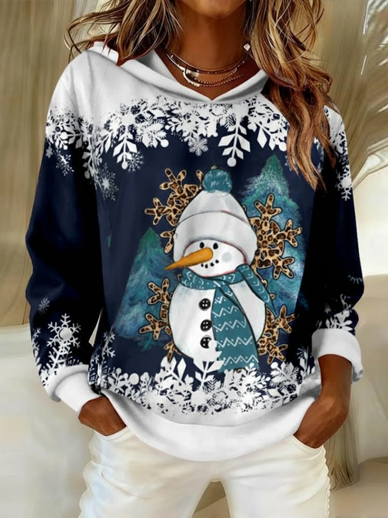 Damen Weihnachtsschneemann Frühling/Herbst Print Langarm Lässig Täglich Kapuze