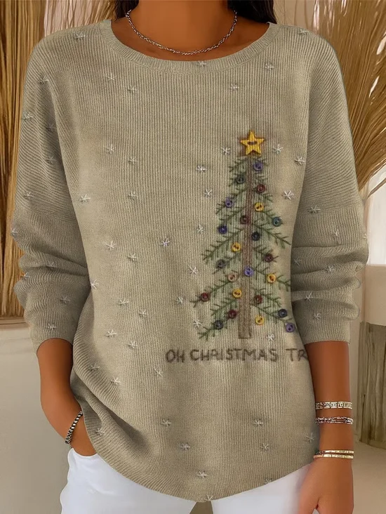 Damen Weihnachten Print Frühling/Herbst Lässig Langarm Rundhals Pullover