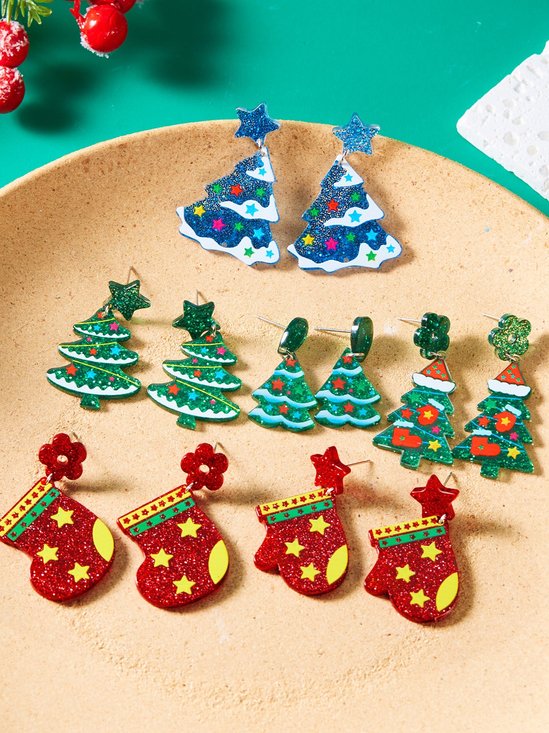 Weihnachten Ohrringe Fashion Acryl Print Weihnachtsbaum Weihnachten Strümpfe Handschuhe Patchwork Ohrringe Weihnachten Urlaub Party Ohrringe