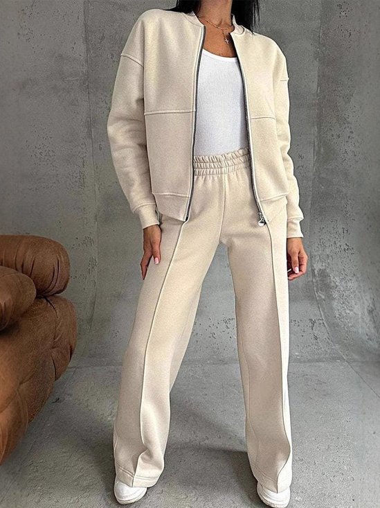 Damen Unifarben Nahtverarbeitung Zweiteiliges Set Täglich Langarm Lässig Frühling/Herbst Bluse mit Hose Matching Set