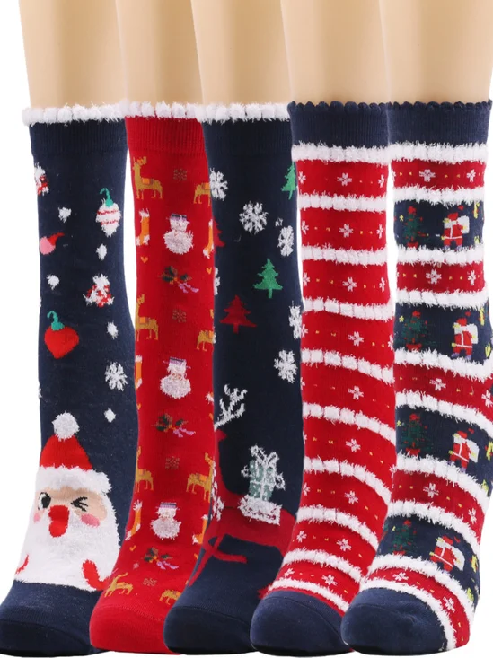 Damen Weihnachten Socken Herbst und Winter Pelz Socken Weihnachtsmann Elch Weihnachtsbaum Schneemann Schneeflocke Gestreift Geschenk Mittelrohr Weihnachten Socken