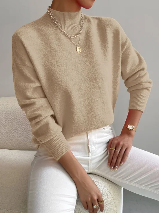 Damen Unifarben Nahtverarbeitung Winter Straße Langarm Mock Neck Pullover