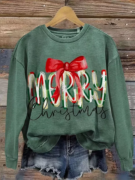 Damen Weihnachten Rundhals Print Lässig Frühling/Herbst Langarm Sweatshirt