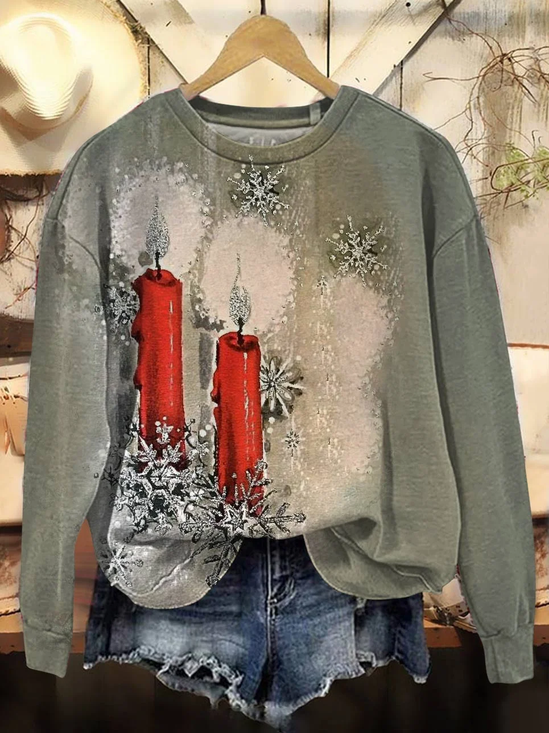 Damen Weihnachten Rundhals Print Lässig Frühling/Herbst Langarm Sweatshirt