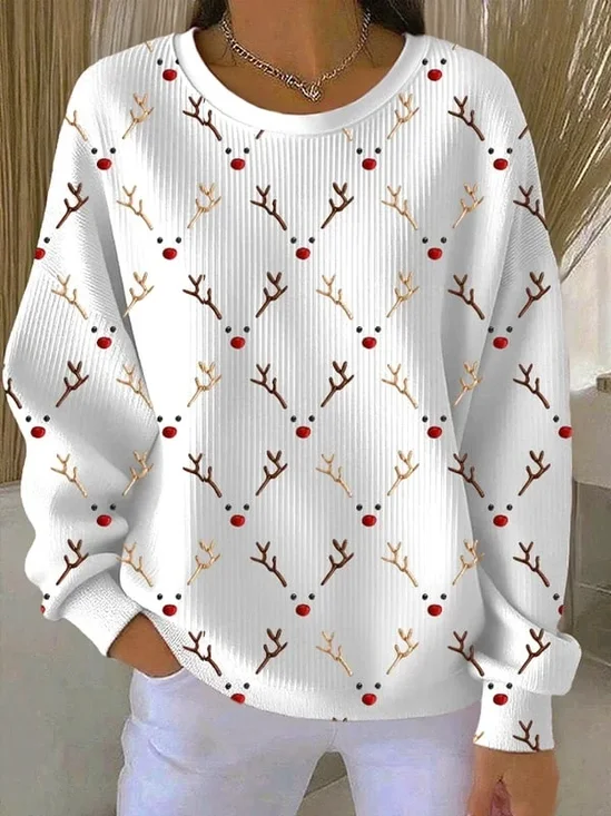 Damen Weihnachten Rundhals Print Lässig Frühling/Herbst Langarm Sweatshirt