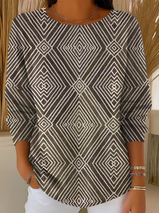 Damen Abstrakt Print Frühling/Herbst Lässig Langarm Rundhals Pullover