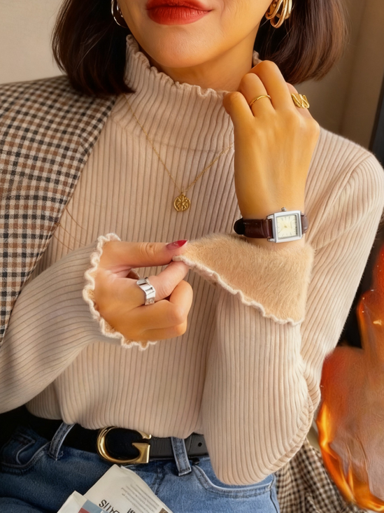 Damen Unifarben Langarm T-Shirts T-Shirt Mock Neck Nahtverarbeitung Lässig Frühling/Herbst Oberteile