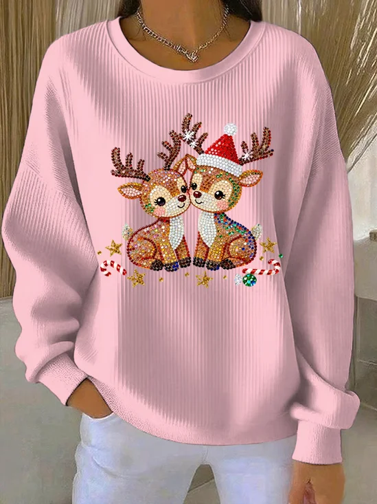 Damen Weihnachten Rundhals Print Lässig Frühling/Herbst Langarm Sweatshirt