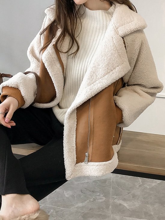 Damen Frühling/Herbst Oberbekleidung Retro Nahtverarbeitung Farbblock Langarm Schalkragen Jacke