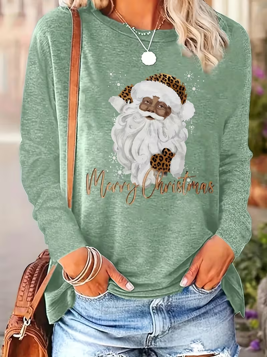 Damen Weihnachtsmann Langarm T-Shirts T-Shirt Rundhals Print Lässig Frühling/Herbst T-Shirt mit Grafik Oberteile