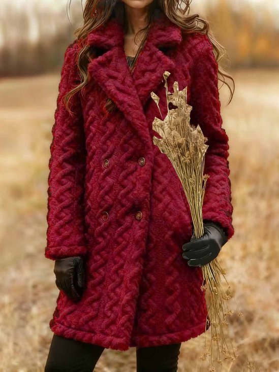 Damen Unifarben Winter Oberbekleidung Lässig Jacquard Mittellang Schalkragen Mantel