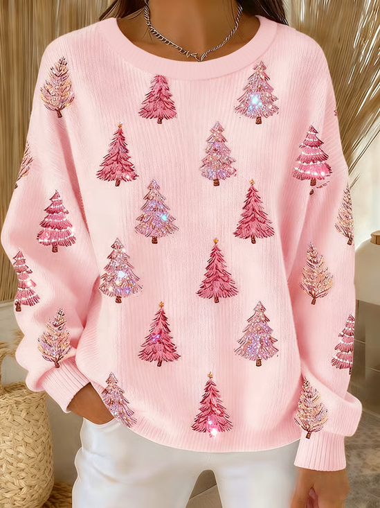 Damen Weihnachten Rundhals Print Lässig Frühling/Herbst Langarm Sweatshirt