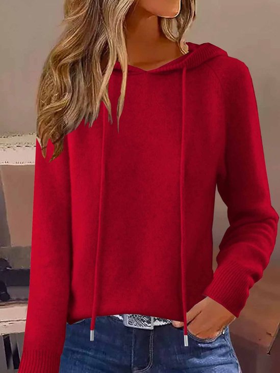Damen Unifarben Nahtverarbeitung Winter Lässig Langarm Kapuze Pullover