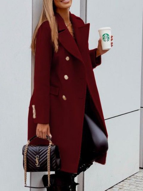 Damen Unifarben Winter Oberbekleidung Lässig Nahtverarbeitung Mittellang Schalkragen Mantel