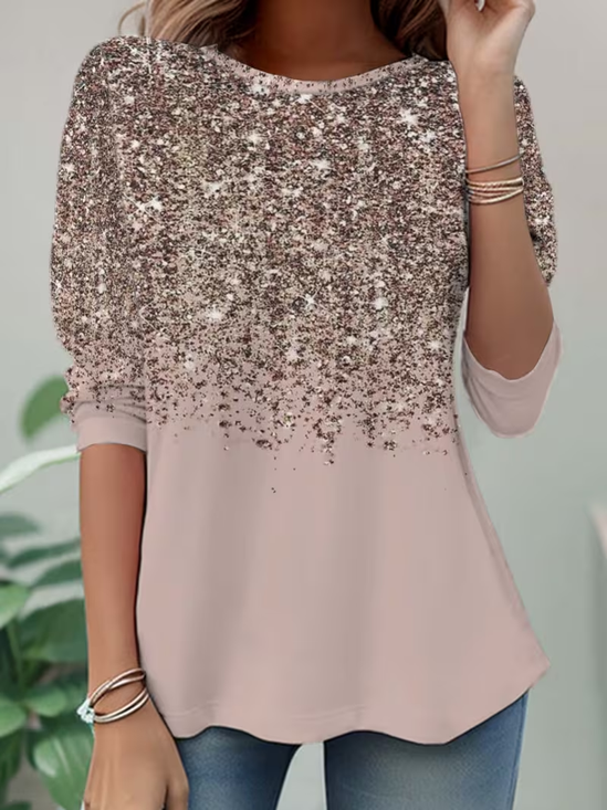 Damen Abstrakt Langarm T-Shirts T-Shirt Rundhals Lässig Frühling/Herbst Tunika Oberteile