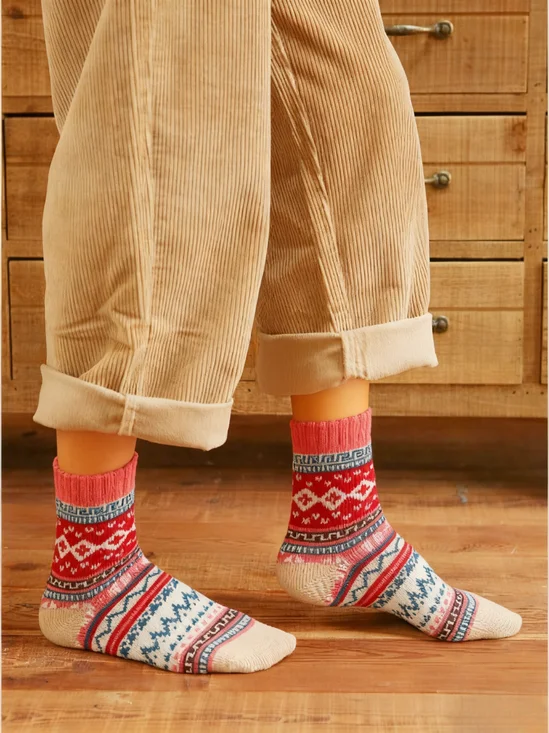 Blockabsatz Stricken Dick Warm Mitte der Wade Socken Mit Ethnisch Retro Geometrisch Muster