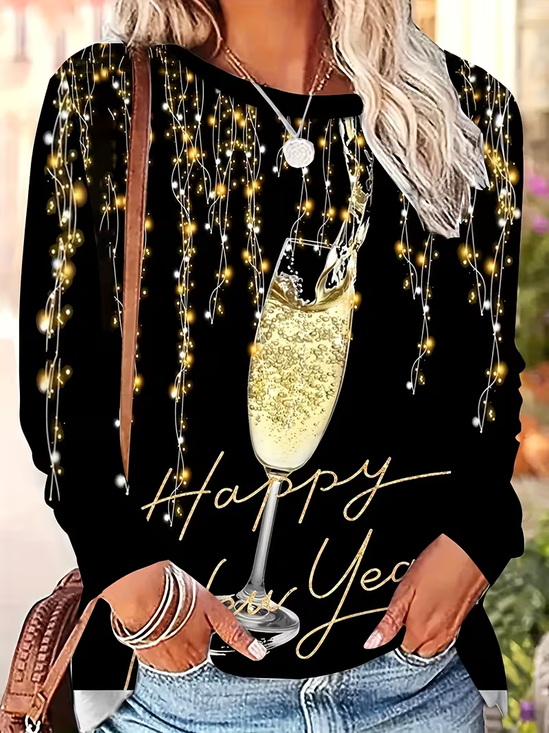 Damen Textbriefe Langarm T-Shirts T-Shirt Rundhals Lässig Frühling/Herbst Tunika Oberteile