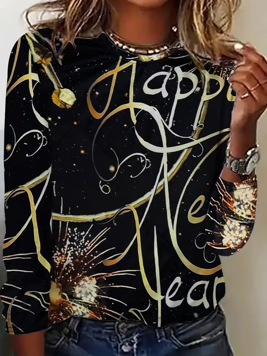 Damen Textbriefe Langarm T-Shirts T-Shirt Rundhals Lässig Frühling/Herbst Tunika Oberteile