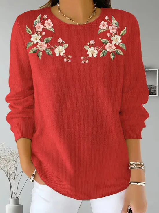 Damen Geblümt Print Frühling/Herbst Lässig Langarm Rundhals Pullover