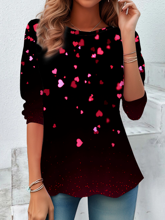 Damen Herz/Herz Langarm T-Shirts T-Shirt Rundhals Lässig Frühling/Herbst Tunika Oberteile