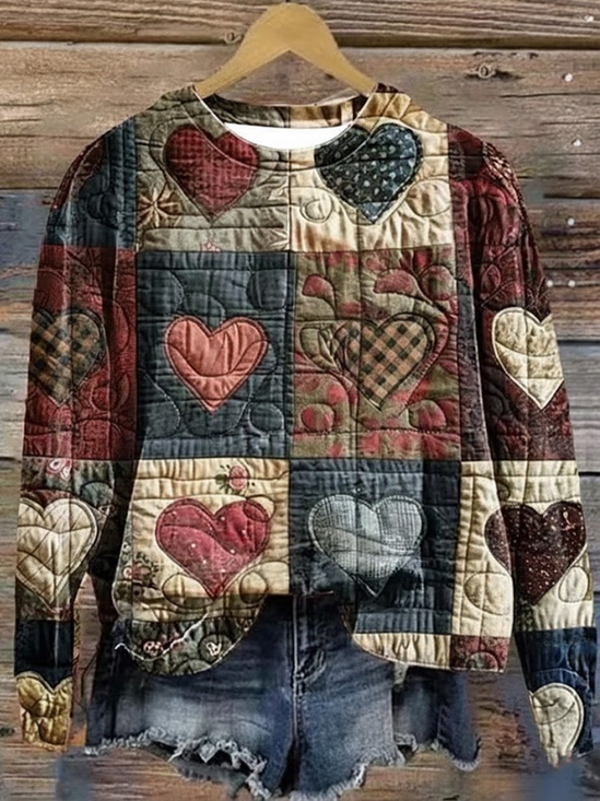 Damen Herz/Herz Rundhals Print Lässig Frühling/Herbst Langarm Sweatshirt
