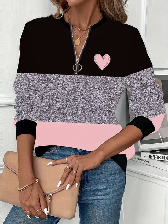 Damen Herz/Herz Rundhals Print Lässig Frühling/Herbst Langarm Sweatshirt