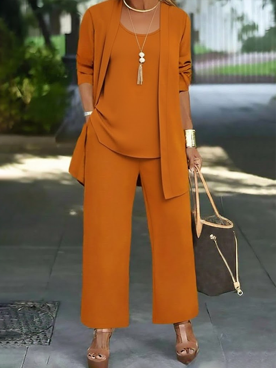 Damen Unifarben Zweiteiliges Set Täglich Langarm Lässig Frühling/Herbst Mehrteiliges Set Matching Set