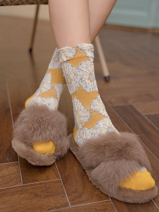 3d Jacquard Bestickt Süß Plissiert Geblümt Muster Retro Farbblockiert Faulheit Socken