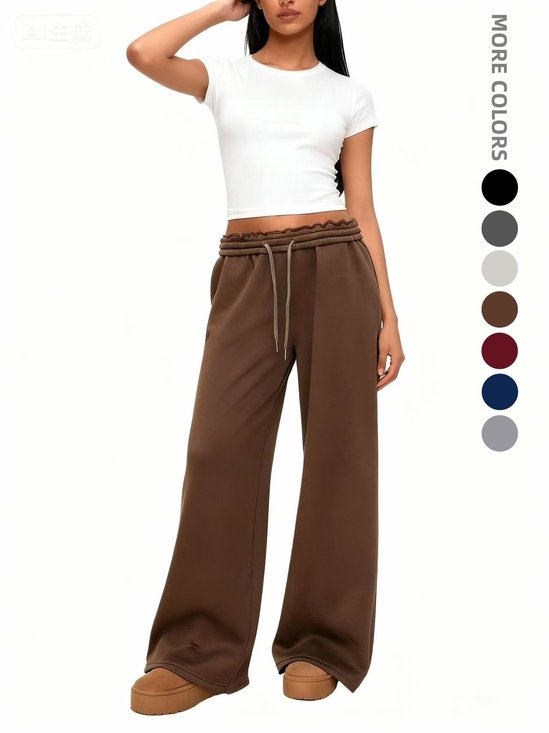Damen  Elastische Taille H-Linie Hose mit Weitem Bein Täglich Ausgehen Hose Kaffee Lässig Nahtverarbeitung Unifarben Frühling/Herbst Hose