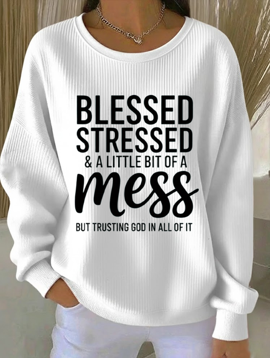 Lässig Textbriefe Print Weit Sweatshirt