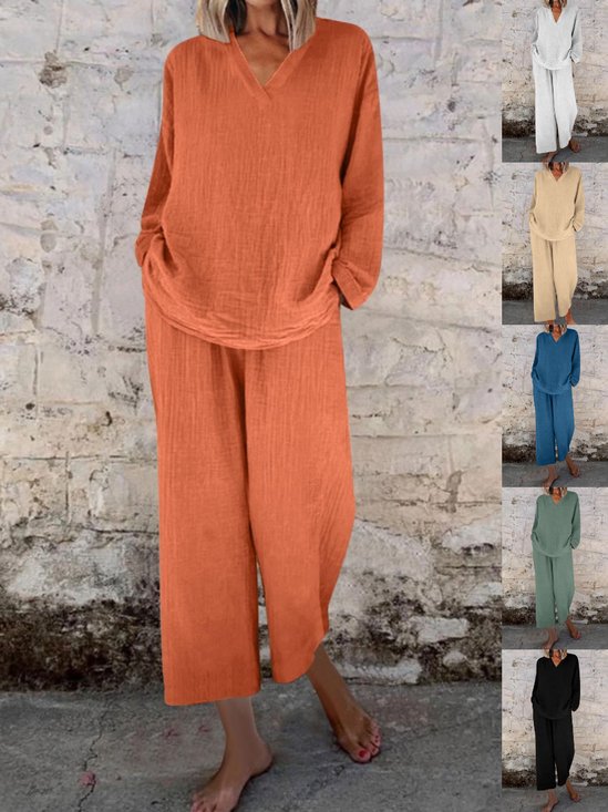 Damen Verstellbarer Riemen Unifarben Täglich Ausgehen Zweiteiliges Set Orange Lässig Frühling/Herbst Bluse mit Hose Matching Set