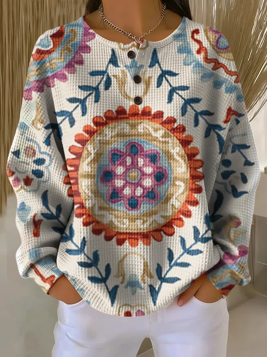 Damen Geblümt Rundhals Print Lässig Frühling/Herbst Langarm Sweatshirt