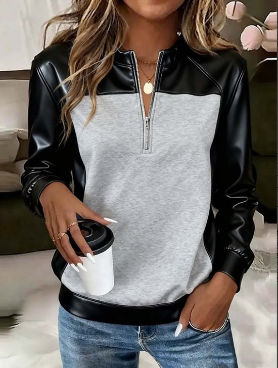 Damen Farbblock Stehkragen Nahtverarbeitung Retro Frühling/Herbst Langarm Sweatshirt