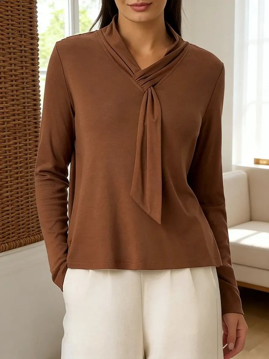 Damen Unifarben Mock Neck Langarm Bluse Nahtverarbeitung Lässig Täglich Frühling/Herbst Oberteile