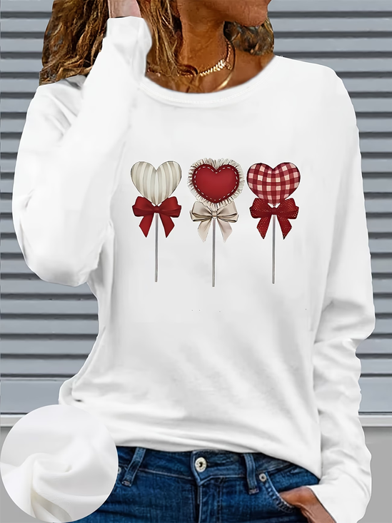 Damen Herz/Herz Langarm T-Shirts T-Shirt Rundhals Print Lässig T-Shirt mit Grafik Frühling/Herbst Oberteile