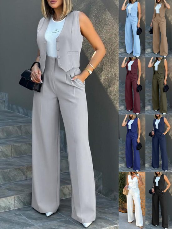 Damen Unifarben Nahtverarbeitung Zweiteiliges Set Täglich Langarm Lässig Frühling/Herbst Bluse mit Hose Matching Set