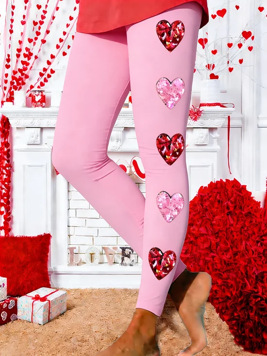 Damen Herz/Herz Lässig Alle Jahreszeiten Print Lang Leggings Hose