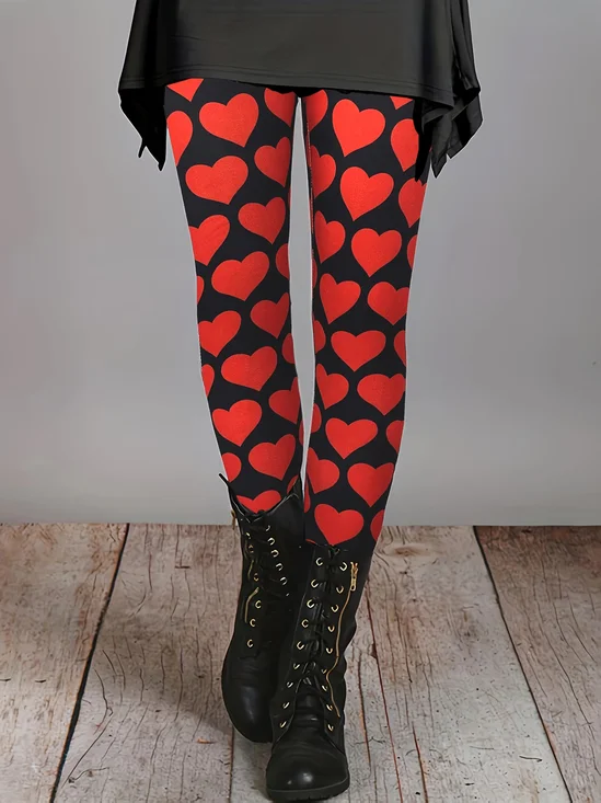 Damen Herz/Herz Lässig Alle Jahreszeiten Print Lang Leggings Hose