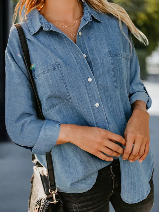 Damen Unifarben Polokragen Langarm Bluse Nahtverarbeitung Lässig Täglich Frühling/Herbst Oberteile