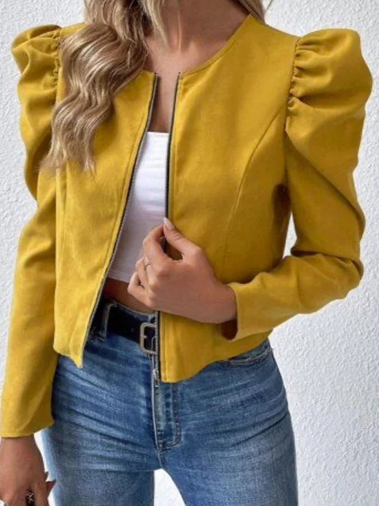 Damen Unifarben Nahtverarbeitung Langarm Rundhals Retro Frühling/Herbst Jacke Oberbekleidung