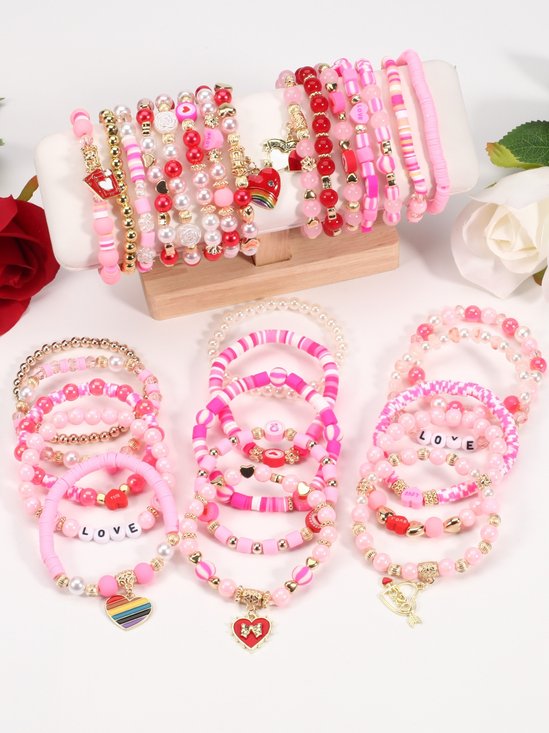 Schleife Rot Strass Herz Valentinstag Polymer-Ton und künstlich Kristall Gespleißt ​​multi-Schicht Elastisch Armband A Perfekt Geschenk für Beste Freunde